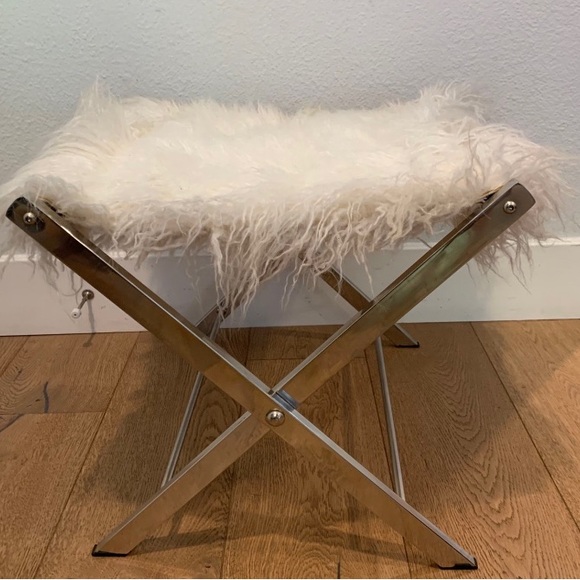 Other - Faux Fur and Chrome Folding Stool
